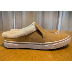 NEW Eddie Bauer Natural Suede Leather Fur Lined Slides Shoes Women's Size 9.5